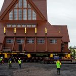Historic Swedish church transported on trailers to avoid being swallowed by mine