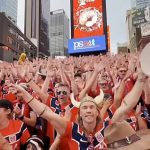 Norway fans take over Times Square with Viking row