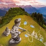 Child’s play: French artist Saype’s giant ephemeral frescoes takeover Swiss alpine resort