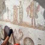 Restorers work to preserve frescoes in one of Pompeii’s grandest Roman houses